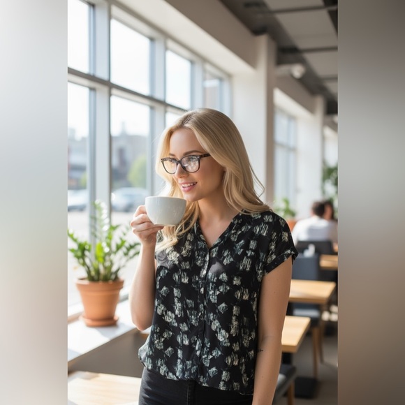 Simply Vera Vera Wang Batik Style Short Sleeve Women’s Blouse. Size Large. - Picture 2 of 5